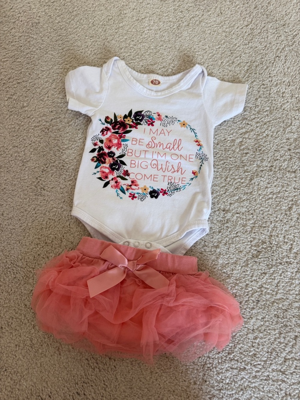 White Floral Graphic Onesie with Coral Pink Tulle Skirt